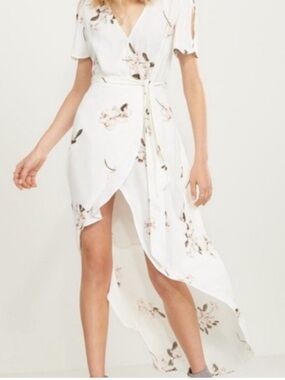 Dynamite Wrap Style Orchid Floral Maxi Dress Belted Long Split Flutter Sleeve